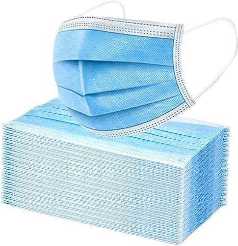 Premium Disposable Blue Face Mask, Soft on Skin, Pack of 3-Ply Masks Facial Cover with Elastic Earloops