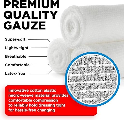 Premium Gauze Rolls - (24 Pack) - 4" x 4.1yd Breathable Rolled Gauze - Individually Wrapped + Bonus Tape - First Aid Conforming Gauze Wrap Roll for Wounds
