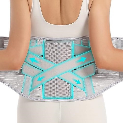 Back Brace for Lower Back Pain Relief - Back Support Belt for Women & Men for Herniated Disc, Sciatica. Removable Stays for Lower Back Support with 2 Different Hardness Sets (Grey, Medium)