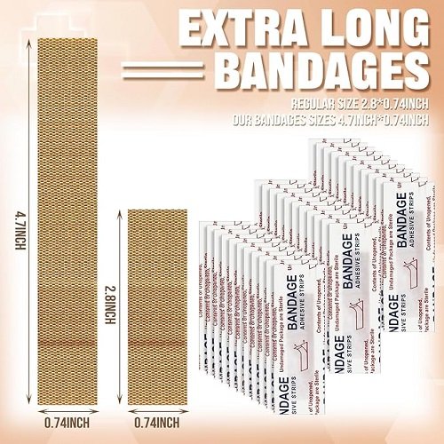120 Pcs Extra Long Flexible Fabric Bandages, 4.75 x 0.75 Inch Adhesive Strip Bandages Non Latex Finger Bandages for Oversized Hands and Feet